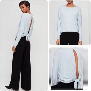 Aritzia Babaton Lonny Tie Open Back Tee Blue Top Relaxed Fit Shirt Size XS